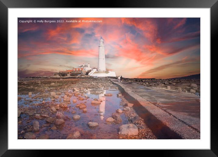 Dusk's Embrace: St Mary's Lighthouse Framed Mounted Print by Holly Burgess