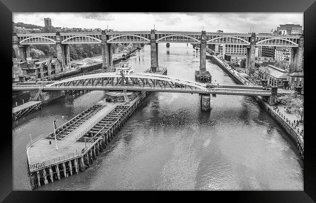 Newcastle upon Tyne, swing bridge black and white  Framed Print by Holly Burgess
