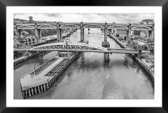 Newcastle upon Tyne, swing bridge black and white  Framed Mounted Print by Holly Burgess