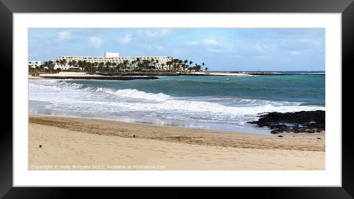 Lanzarote beach with hotel in the back ground  Framed Mounted Print by Holly Burgess