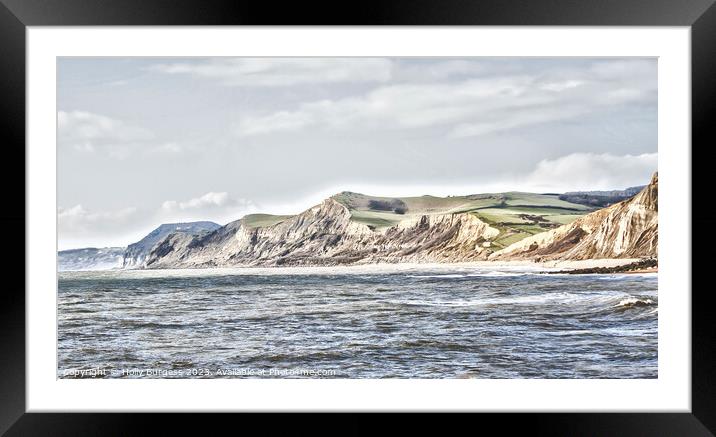 West bay Land in Dorset cliffs crumbling away, photo turned into a painting  Framed Mounted Print by Holly Burgess