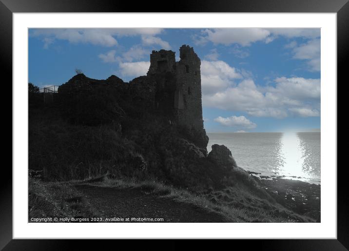 Dunure Castle's Historic Silhouette Against Azure  Framed Mounted Print by Holly Burgess