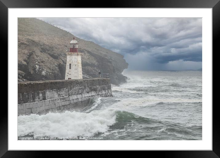 The Resilient Beacon Amidst Tempestuous Waves Framed Mounted Print by Holly Burgess