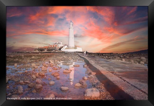 'Illuminated Solitude: St Mary's Lighthouse at Dus Framed Print by Holly Burgess