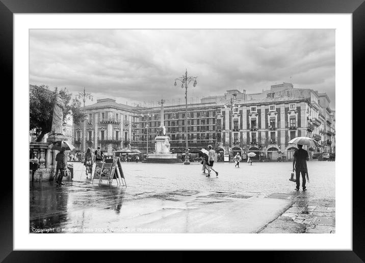 Black and White, Rainy day in Catania Itlay  Framed Mounted Print by Holly Burgess