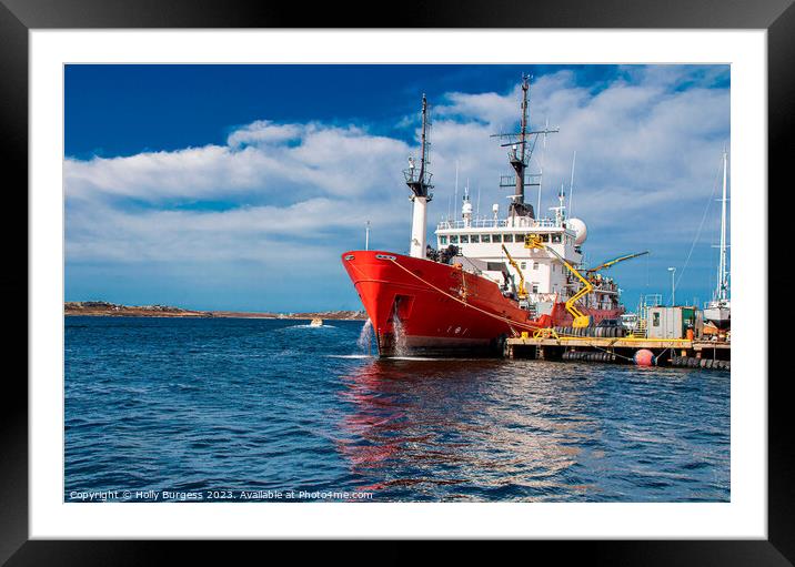 Trawler ship on its way from Falklands  Framed Mounted Print by Holly Burgess