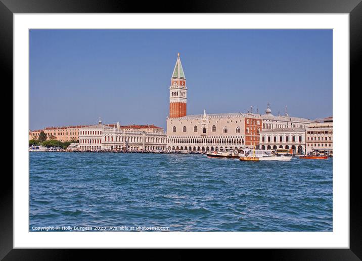 Looking towards St Marks Square from the sea in Venice  Framed Mounted Print by Holly Burgess