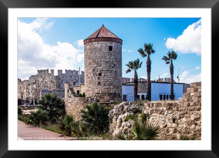 windmills in Rhodes on the sea front  Framed Mounted Print by Holly Burgess