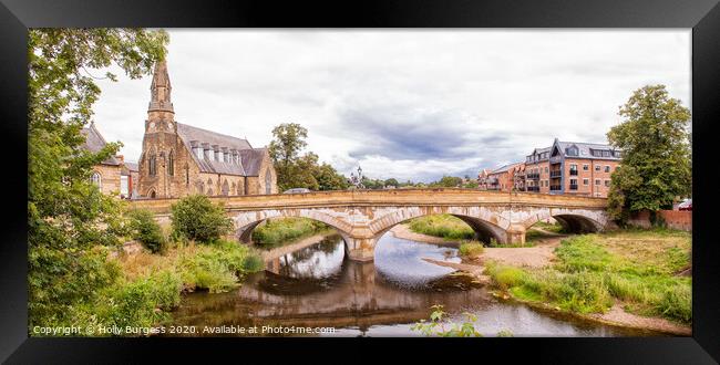 Morpeth St Georges reform church, over looking Wansbeck river and Telford Bridge  Framed Print by Holly Burgess