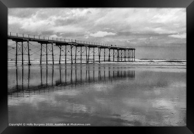 Saltburn by the Sea Black and White  Framed Print by Holly Burgess
