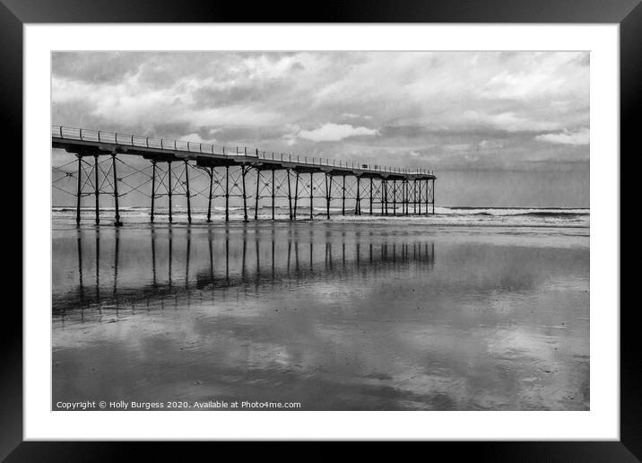 Saltburn by the Sea Black and White  Framed Mounted Print by Holly Burgess