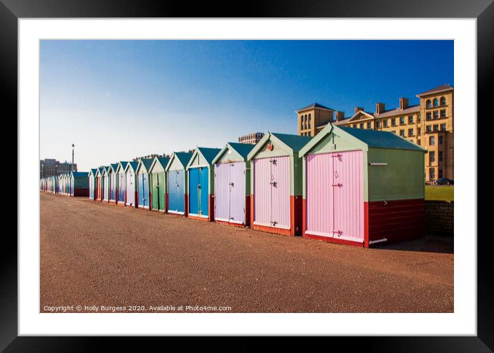 Vibrant Retreat: Brighton Beach Huts Framed Mounted Print by Holly Burgess