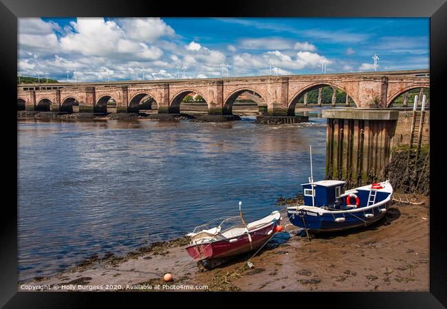 Historic Berwick Bridge's Picturesque River View Framed Print by Holly Burgess