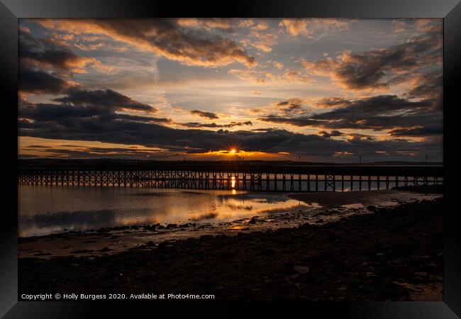 Amble by the set, Sunset Northumberland Framed Print by Holly Burgess