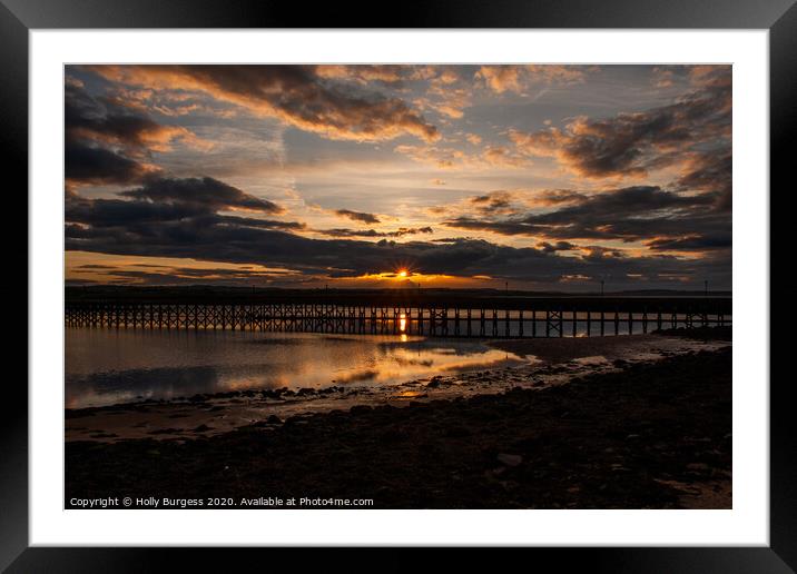 Amble by the set, Sunset Northumberland Framed Mounted Print by Holly Burgess