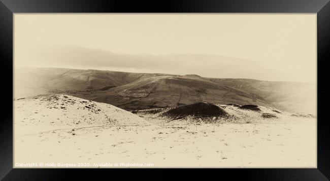 Mam Tor  in the snow Sepia  Framed Print by Holly Burgess