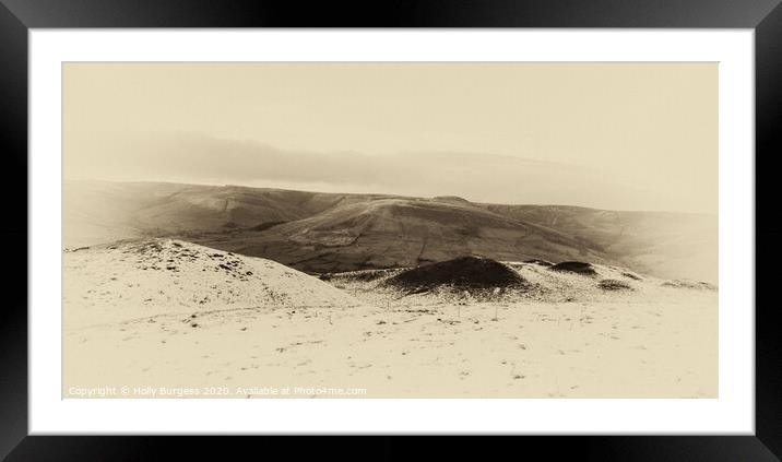 Mam Tor  in the snow Sepia  Framed Mounted Print by Holly Burgess
