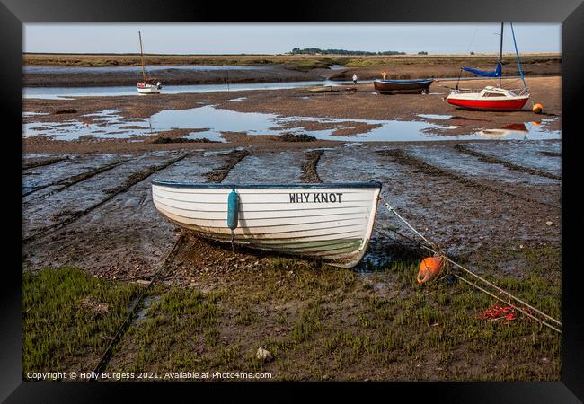 Burnham Deepdale coast fishing boats anchored on the shore  Framed Print by Holly Burgess