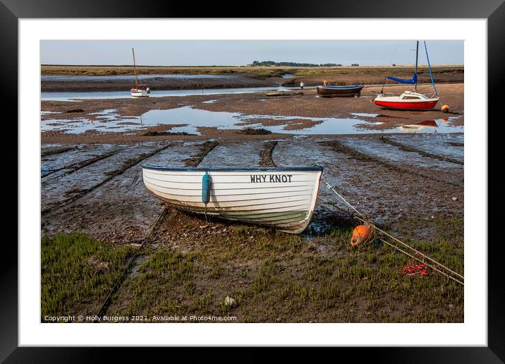 Burnham Deepdale coast fishing boats anchored on the shore  Framed Mounted Print by Holly Burgess