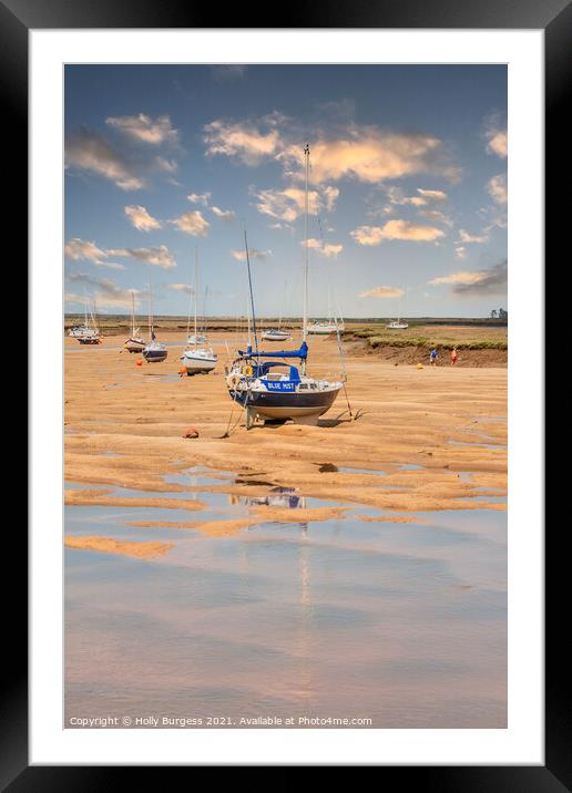 Hunstanton Beach: Reflections and Anchored Vessels Framed Mounted Print by Holly Burgess