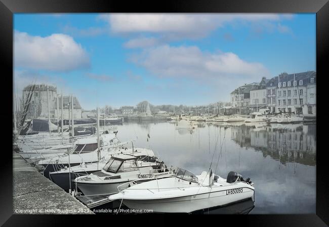 Honfleur France, converted the Boats to Black & White, leaving the sky as it was  Framed Print by Holly Burgess