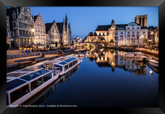 Ghent's Enchanting Night-time Panorama Framed Print by Holly Burgess