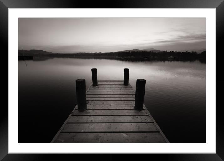 Wooden pier and lake Windermere Framed Mounted Print by Jonathan Tallon