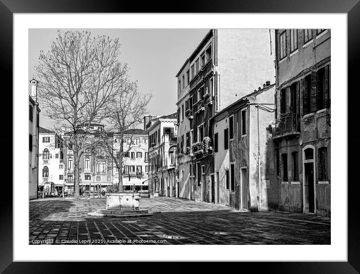 Square in Venice Black&White Framed Mounted Print by Claudio Lepri