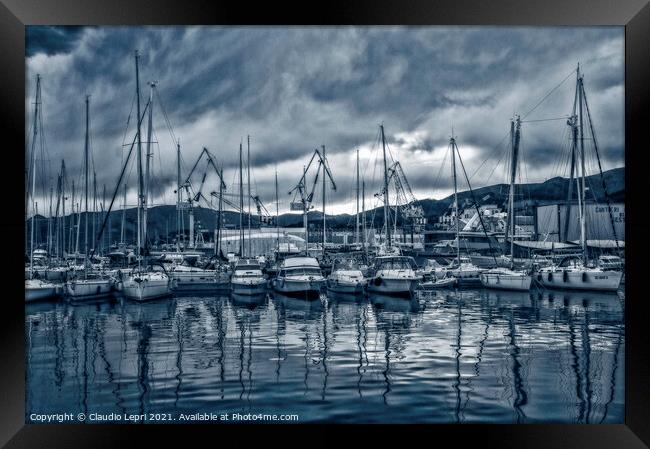 Genoa marina #1 - Docks in blue Framed Print by Claudio Lepri