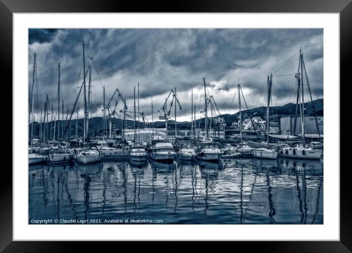 Genoa marina #1 - Docks in blue Framed Mounted Print by Claudio Lepri