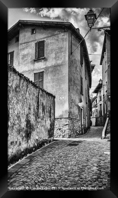 Crossing of alleys in alpine village, BW Framed Print by Claudio Lepri