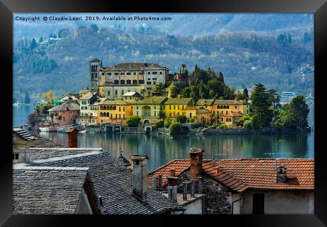 San Giulio isle on Orta Lake, Italy Framed Print by Claudio Lepri