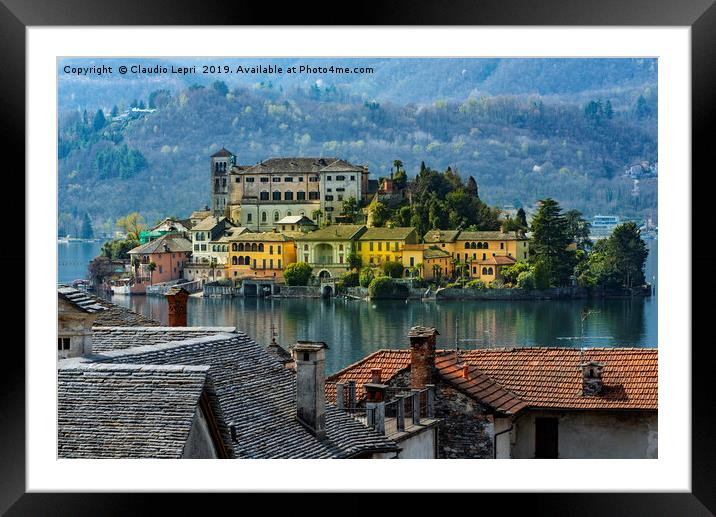 San Giulio isle on Orta Lake, Italy Framed Mounted Print by Claudio Lepri