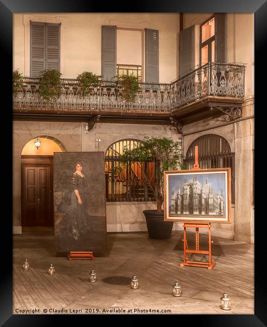 Urban Courtyard with Paintings  Framed Print by Claudio Lepri