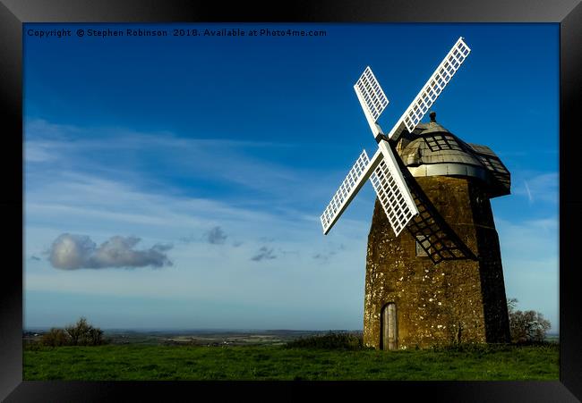 Old Windmill with white sails on a hill, Tysoe. Framed Print by Stephen Robinson