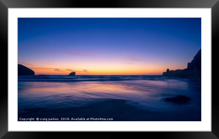 Portreath beach sunset landscape Framed Mounted Print by craig parkes