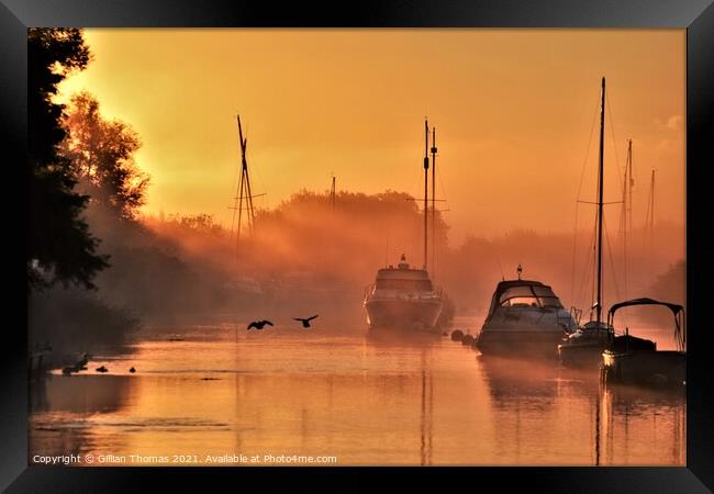 Misty river sunrise Framed Print by Gillian Thomas