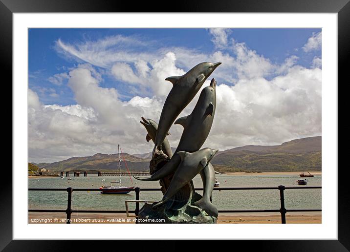 Dolphin sculpture Barmouth promenade Framed Mounted Print by Jenny Hibbert