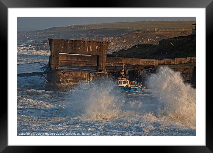 Stormy evening at Craster harbour Northumberland Framed Mounted Print by Jenny Hibbert