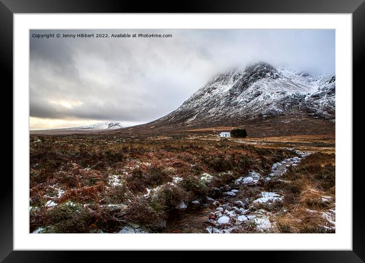Buachaille Etive Mor with Lagangarbh Cottage in front Glencoe Framed Mounted Print by Jenny Hibbert