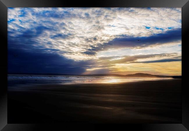 Aberavon beach at sunset Port Talbot Framed Print by Jenny Hibbert