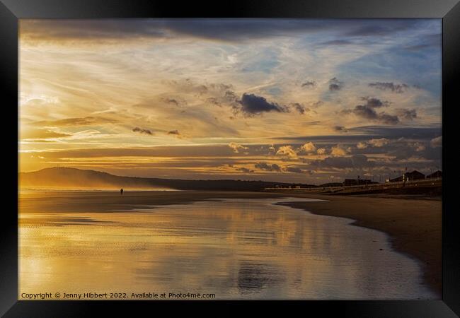 Aberavon beach as sunsetting Port Talbot Framed Print by Jenny Hibbert