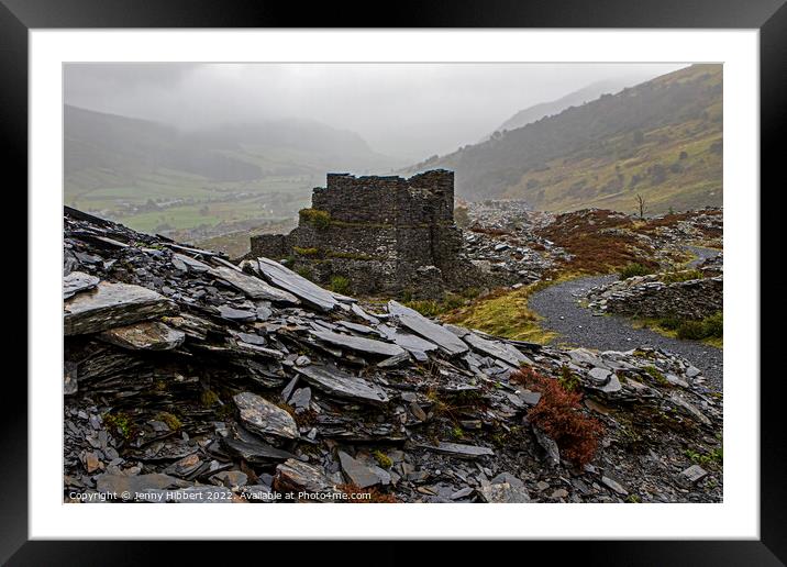 Looking across Penmachno slate quarry ruins North Wales Framed Mounted Print by Jenny Hibbert