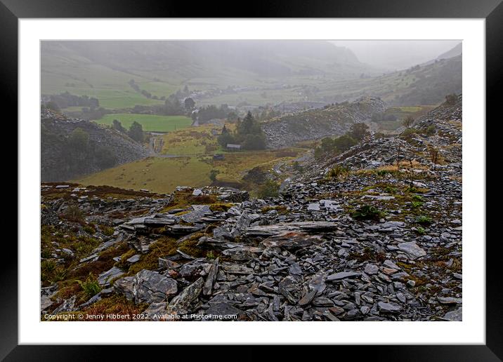 On top of slate looking down to Penmachno slate quarry North Wales Framed Mounted Print by Jenny Hibbert
