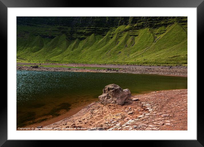 Lake of Llyn Y Fan Fawr in the drought South Wales Framed Mounted Print by Jenny Hibbert