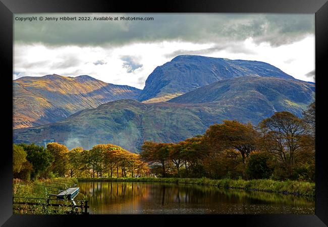 Impressive Ben Nevis towering over Caledonian Canal Corpach Framed Print by Jenny Hibbert