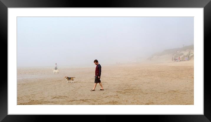 Taking a walk on the beach in summer mist Framed Mounted Print by Jenny Hibbert