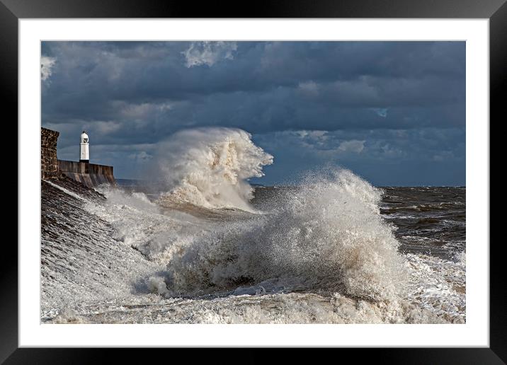 Large waves at Porthcawl Framed Mounted Print by Jenny Hibbert