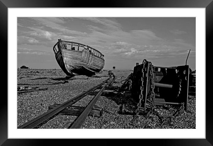 Boat on Dungeness shore with hauling chains Framed Mounted Print by Jenny Hibbert