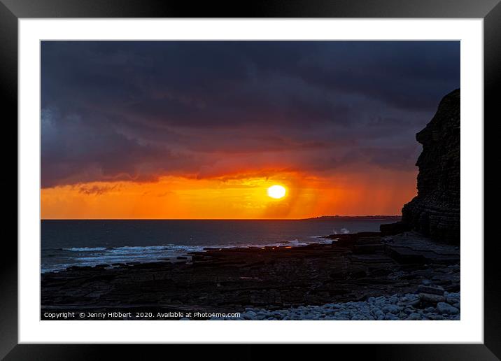 Sunsetting on a stormy evening at Dunraven Bay Gla Framed Mounted Print by Jenny Hibbert